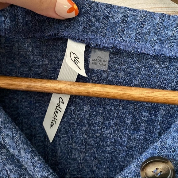 NY Collection Knit Blue Ribbed Top XL - Picture 4 of 4
